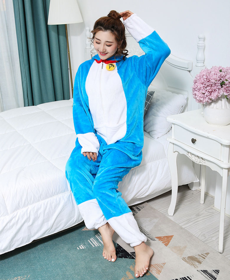 Zipper phim hoạt hình động vật đồ ngủ một mảnh Kumamoto gấu máy mèo flannel Khủng long nâu nam và nữ hiệu suất quần áo mùa đông quần lót nam