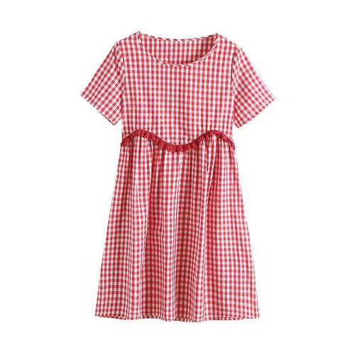 European station dress women's summer wear new medium long casual high waist baby plaid skirt