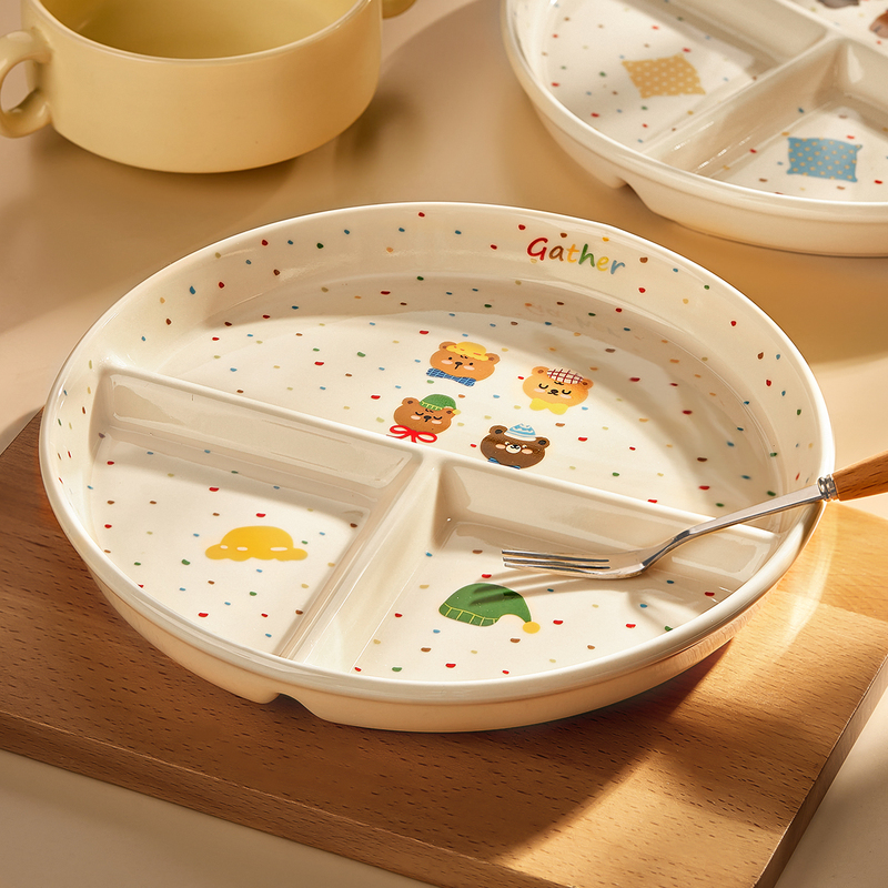 211 Fat-Reducing Meal Plate with Compartments, Special Quantitative Breakfast Plate for Weight Loss, High-Value Ceramic Children's Meal Plate for Home Use