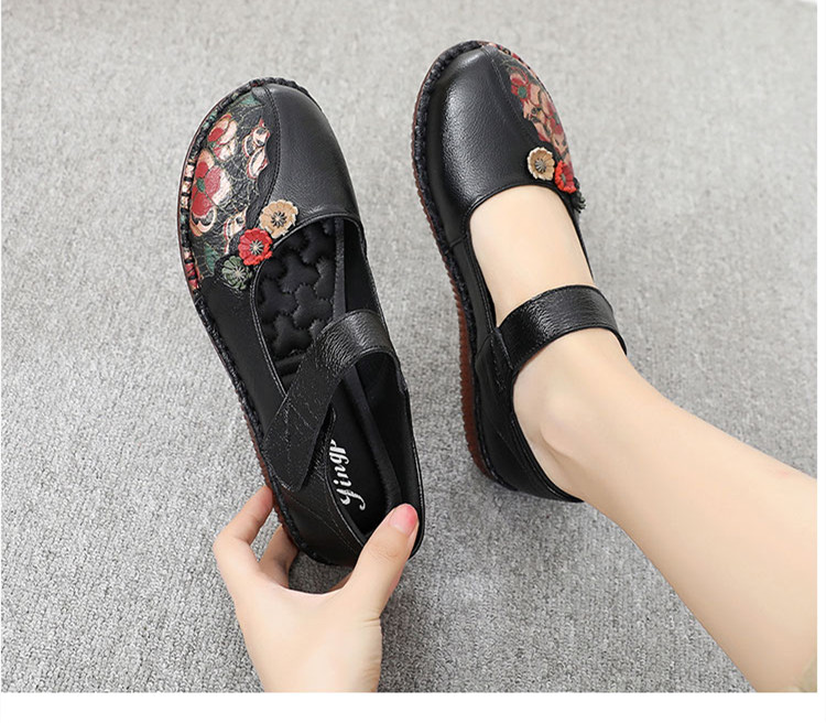 Black & One Size Smallergenuine leather Zuyierkang Mom shoes Single shoes female soft sole comfortable Sandals Spring and summer Middle aged and old people non-slip Flat shoes