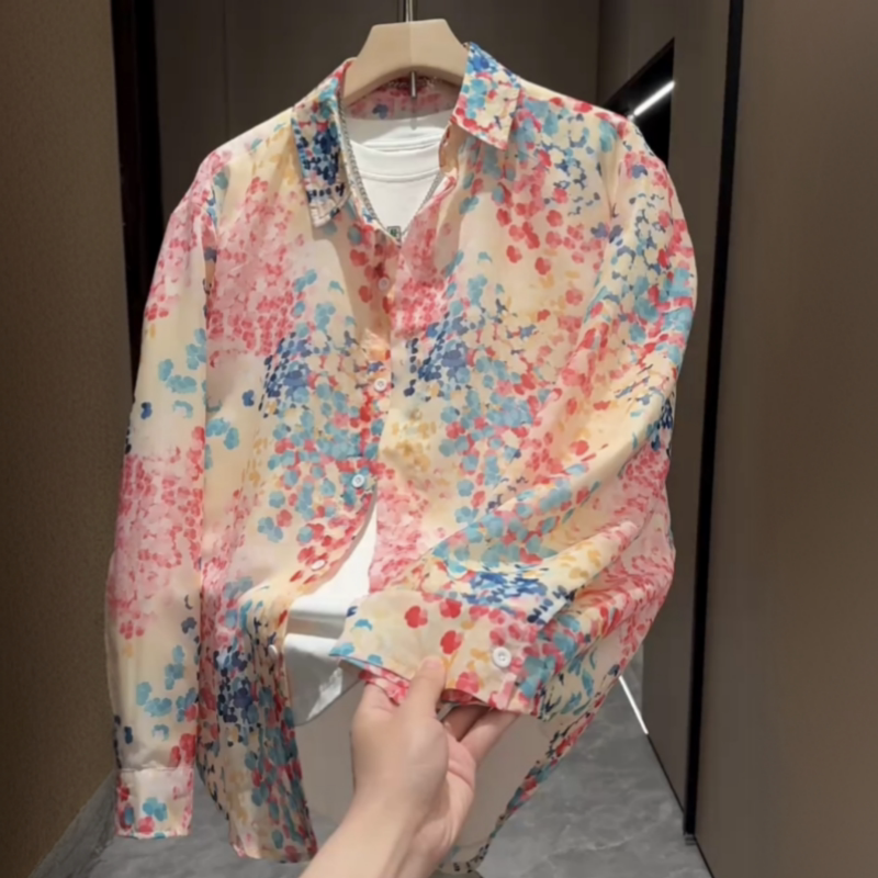 Summer Men's Trendy Jacquard Lightweight Colorful Long-Sleeve Shirt Jacket Couple Style Outdoor Versatile Casual Sun Protection Clothing