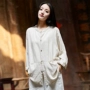 Mùa xuân và mùa hè của Juan mẫu cotton và vải lanh nữ retro khóa của phụ nữ giặt áo sơ mi dài tay áo cardigan áo sơ mi đơn giản - Áo sơ mi dài tay các kiểu áo sơ mi sọc nữ đẹp