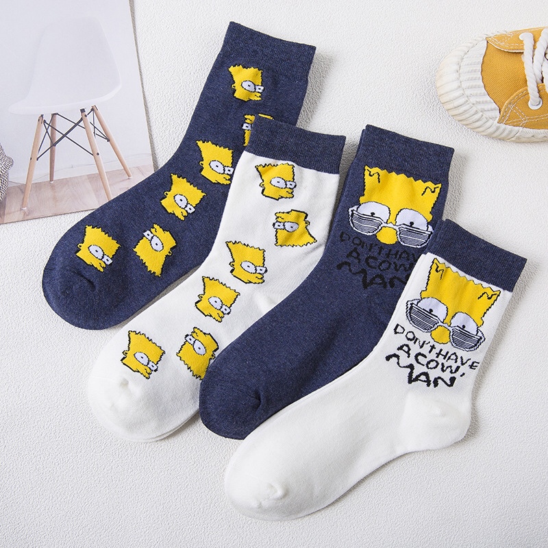 Socks for Men and Women, Korean Style, Cute Cartoon Simpson Mid-Calf Socks, Trendy and Versatile, Harajuku Style, Skateboard, Japanese Style Long Socks