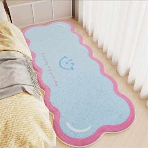 Dopamine Bedside Carpet, High-End Plush Floor Mat, Rainbow Cute Girl Design, Thickened, Easy to Clean, Non-Slip, for Babies