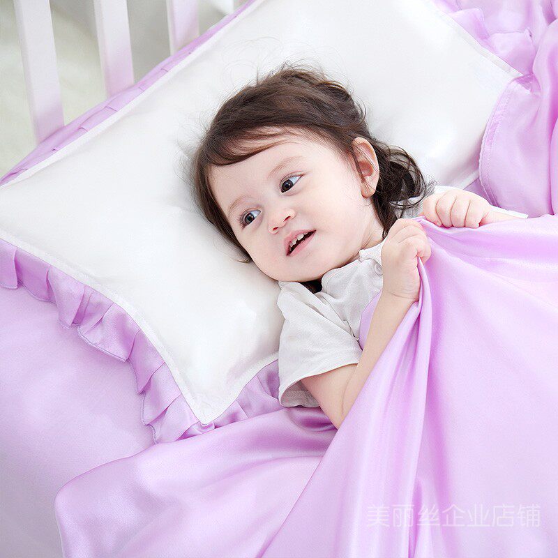 Child Real Silk Pillowcase Baby Bifacial 100 Mulberry Silk Pink Cartoon Silk Kid Infant Garden Pillow Headgear