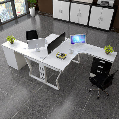 Desk 4 People's position Staff position Composition minimalist modern steel frame 2 persons computer desk L type double