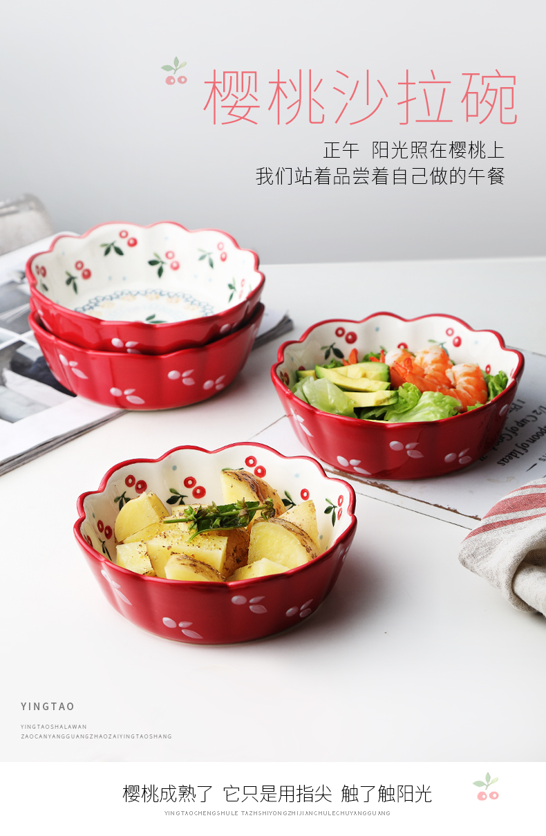 Ceramic salad bowl individual creative dessert bowl Nordic ins web celebrity tableware portfolio always move household cherry to use