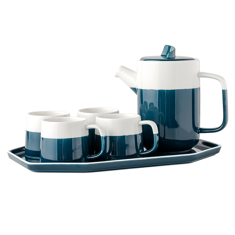 A pot of cool Nordic ceramic kettle with tray was four cups of contracted tea suit creative teacups high - capacity teapot