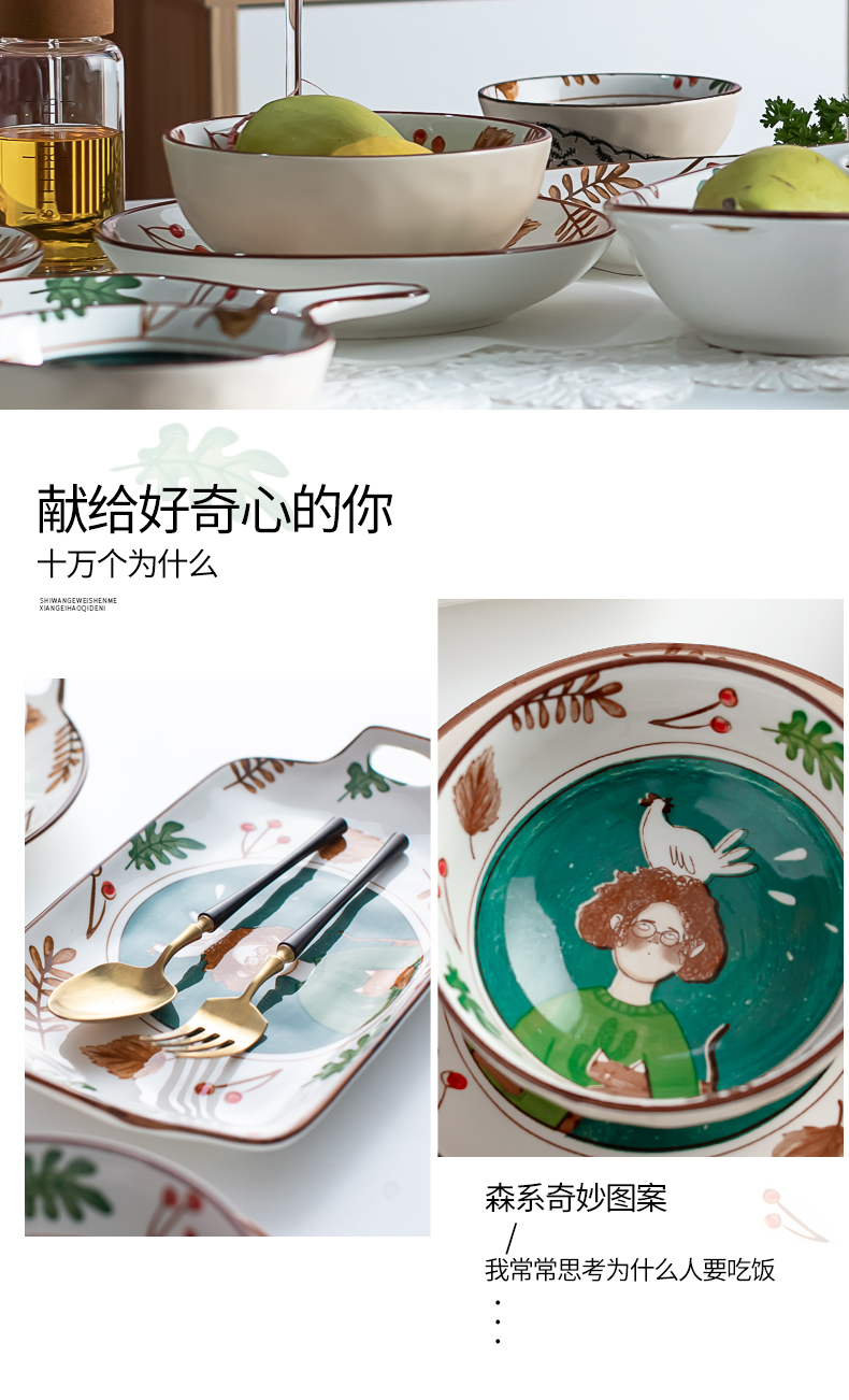 Ceramic dishes creative Japanese hand - made cure pattern character combination dishes home eat to use a single bowl dishes