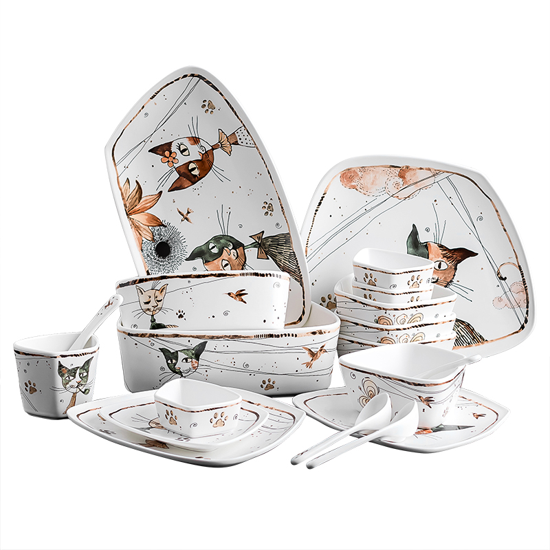 Chopsticks tableware ceramic bowl plate combination of creative meow star people household small express little bowl bowl dish suits for