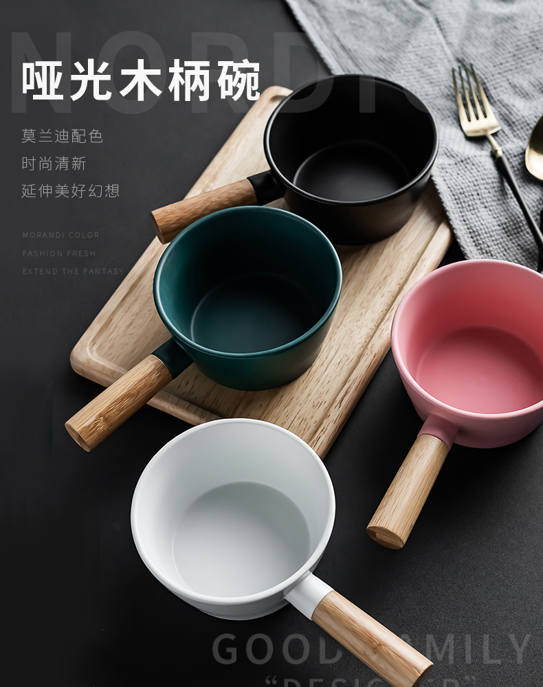 Nordic matte enrolled porcelain tableware with creative wooden rake to use individual joystick to use contracted jobs household rice bowls