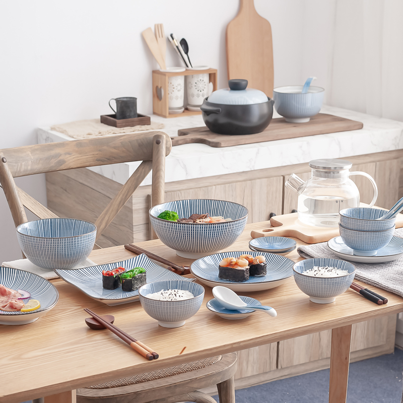 The use of a single combination tableware suit dish household jobs Japanese vintage stripe dishes son always use ceramic Bowl