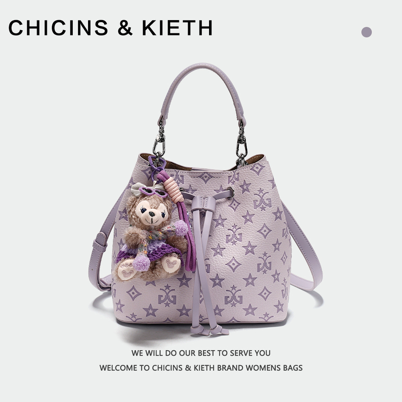 Chicins&Kieth Provence Purple Embossed Bucket Bag Women's 2026 New Commuter Crossbody Bag