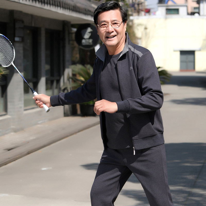 Middle-aged dad sports suit men's spring and autumn casual wear new three-piece middle-aged and elderly sportswear suit men