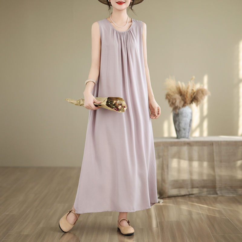 Sleeveless Nightgown for Women, Summer Cotton Silk Pajamas That Can Be Worn Outside, Artificial Cotton Vacation Style Long Dress, Solid Color Spaghetti Strap Dress, Thin Sleeveless Nightgown for Women, Summer Cotton Silk Pajamas That Can Be Worn Outside, Artificial Cotton Vacation Style Long Dress, Solid Color Spaghetti Strap Dress, Thin