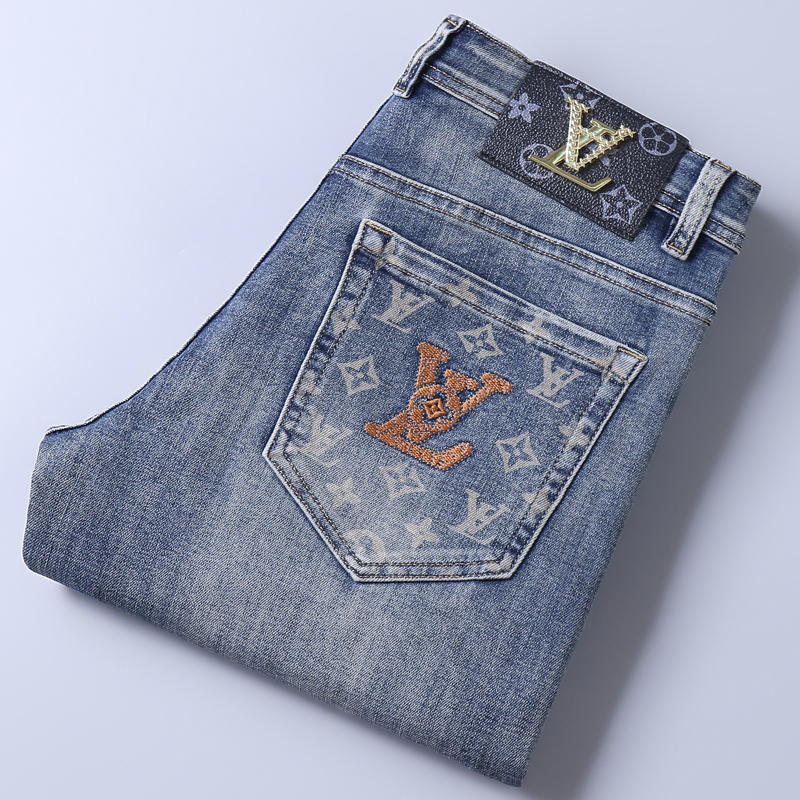 High-End Foreign Trade Trendy Brand Men's Jeans for Summer, Spring, and Autumn, Factory Surplus Stock, Original European Goods, Versatile Light Luxury Men's Pants