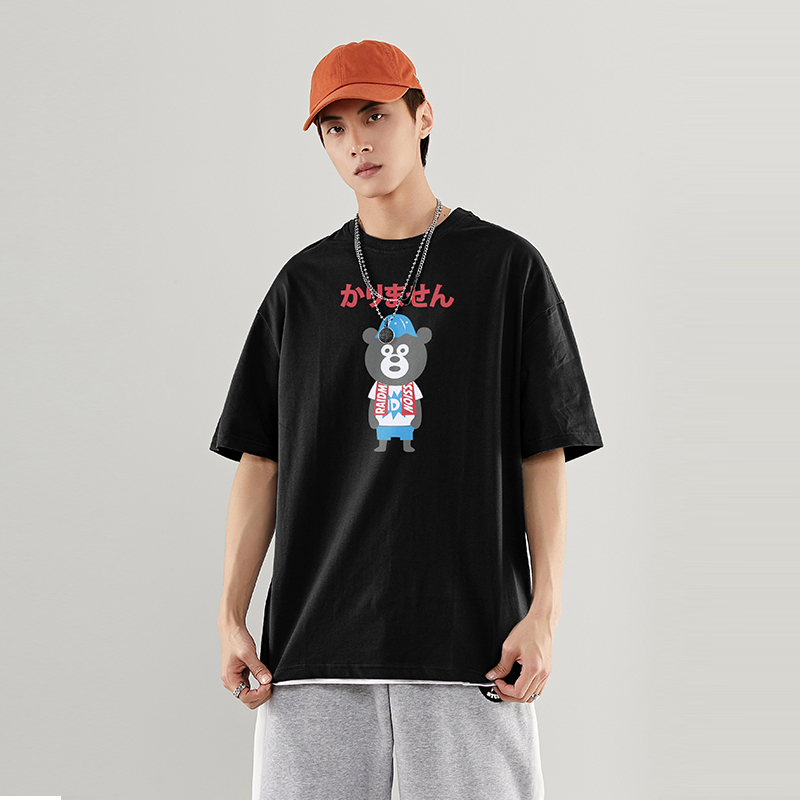 Anime t-shirt nam ngắn tay thủy triều thương hiệu trăm thiết lập thời trang cá tính mất Hồng Kông xu hướng gió ins siêu lửa bông nửa tay áo T-shirt