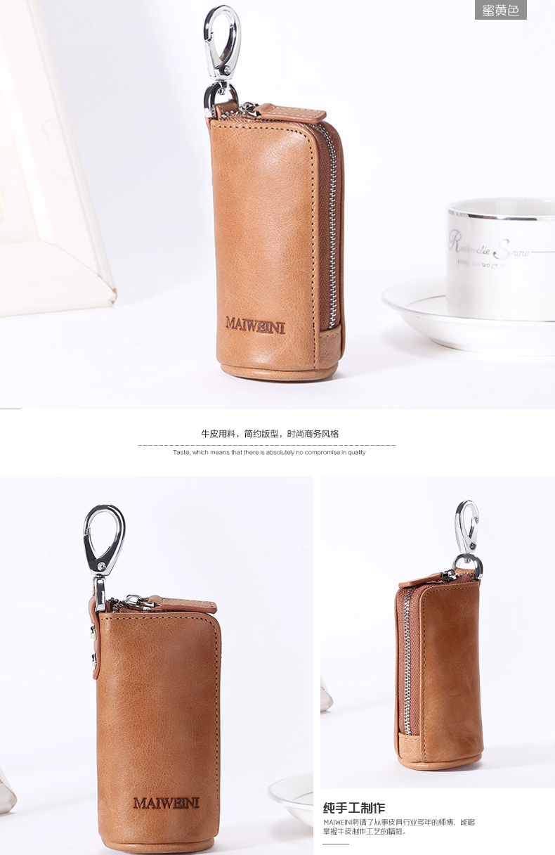Đàn ông đầu tiên lớp da bò khóa kéo vài túi khóa da túi chìa khóa Vintage lady đồng xu ví túi chìa khóa xe ví móc chìa khóa nam da thật