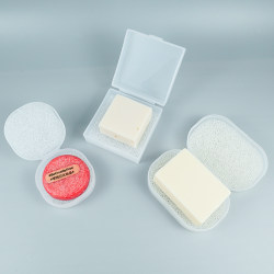 Travel Portable Soap Dish for Washing Face with Lid, Sponge Round Soap Box, Handmade Draining Small Soap Holder