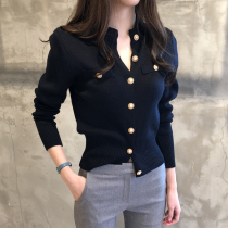 2022 Spring Dress New Knit Cardiovert Woman Korean version Short length sleeves Slim Retro Sweater Jacket Blouse Jacket
