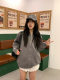 PUNCHUN ມີບັນຍາກາດ lazy, cross hot diamond knitted zipper hooded cardigan top, loose sweater jacket