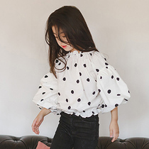 Autumn girls loose doll shirt long sleeve cotton 18 childrens clothing new middle and big childrens polo point coat lantern sleeve t-shirt