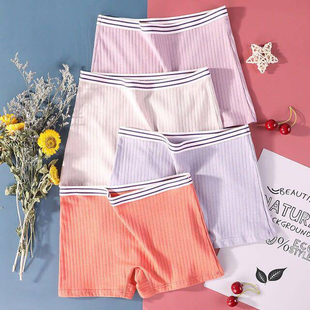 Lady flat pants female cotton antibacterial crotch high waist four corners high school girl anti-walking safety shorts