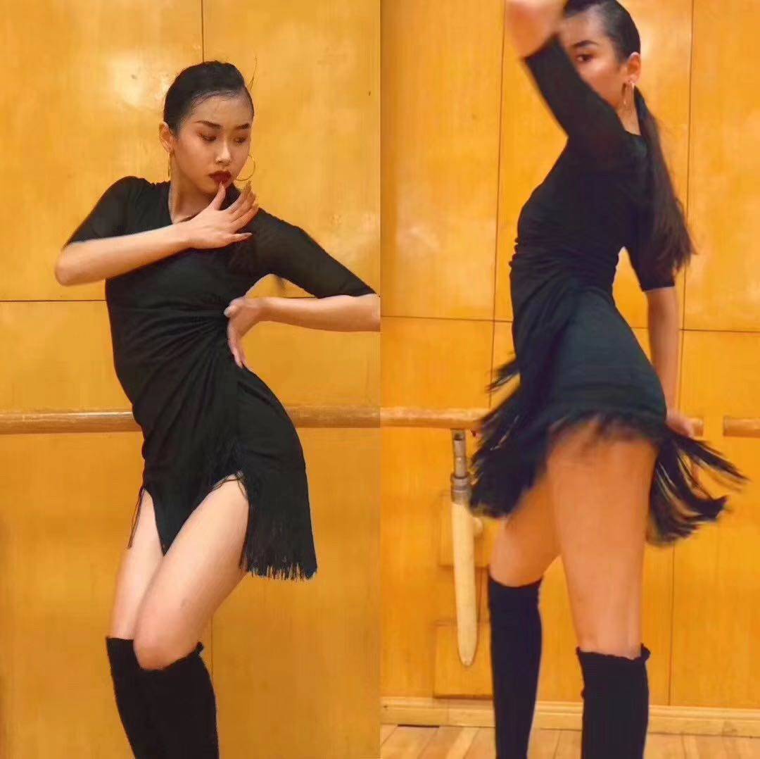 Amanda dance suit Miu011 V-neck design shows thin fringed dress Latin dance suit practice suit shows speed