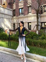 Whale Art Dance Wear J014 black and white gradient V lead mesh yarn Long sleeves Morden Libra dress class dress class professional art performance