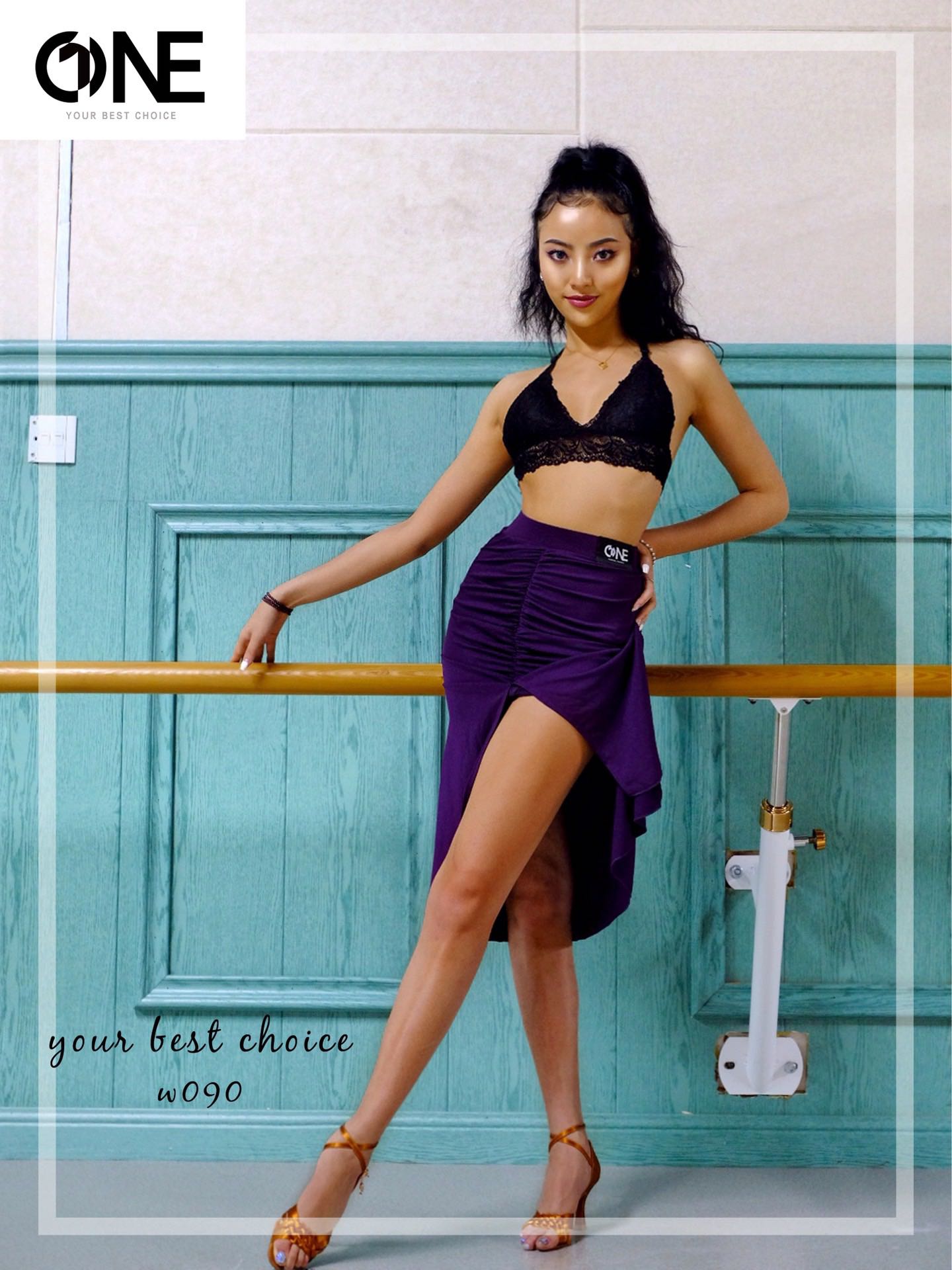(ONE) W090 Latin dance suit 100 hitch half body dress length dress hip ultra highlights slim fit with a long professional