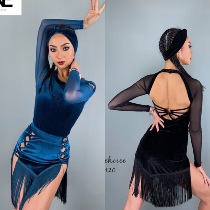 ONE Dance suit W118 Latin dance dress velvet blouse new W120 Latin dance dress velvet series Sex sensuality Su