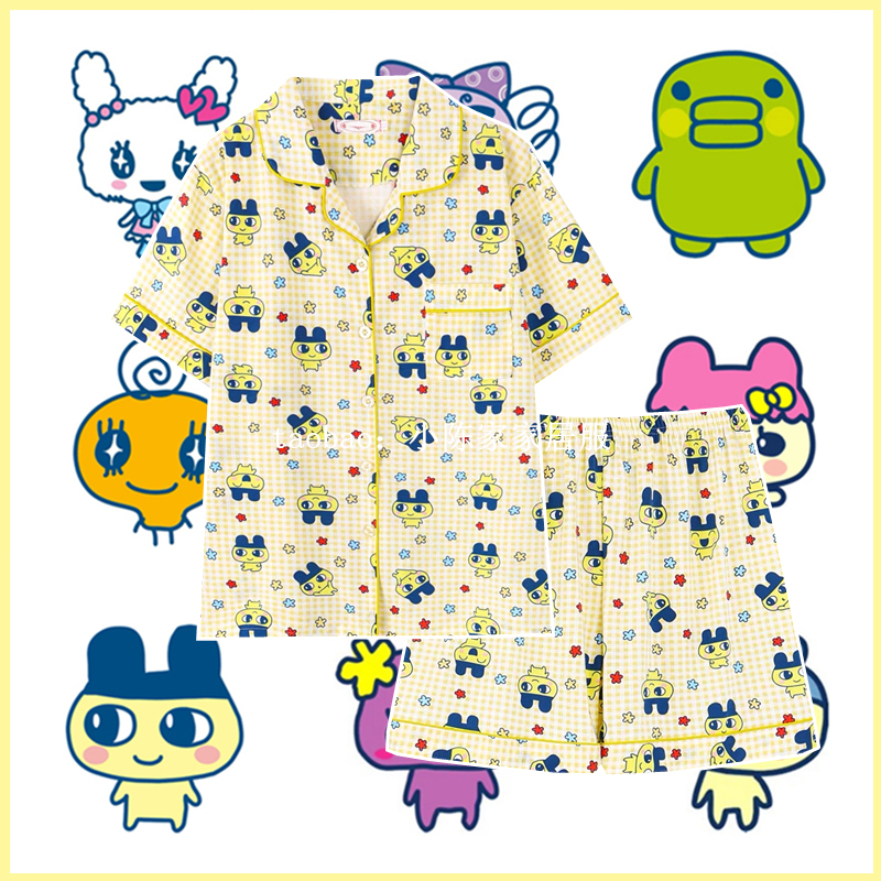 Tombagozuki Women's Summer Short-Sleeved Plaid Pajamas, Popular Online, Japanese Style, Cute and Comfortable Loungewear