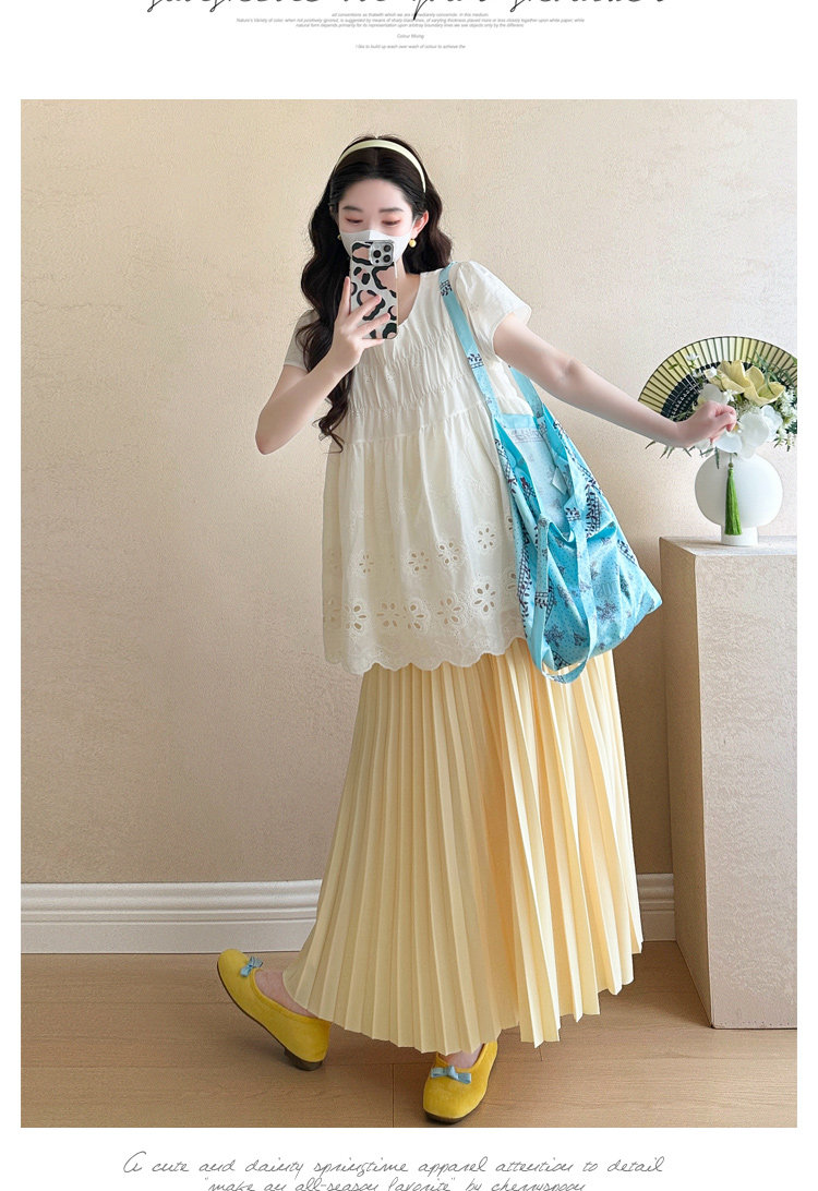 Maternity Summer Outfit 2026 New Style for Pregnant Moms, High-End Lace Top and Pleated Skirt Two-Piece Set for Summer — 16