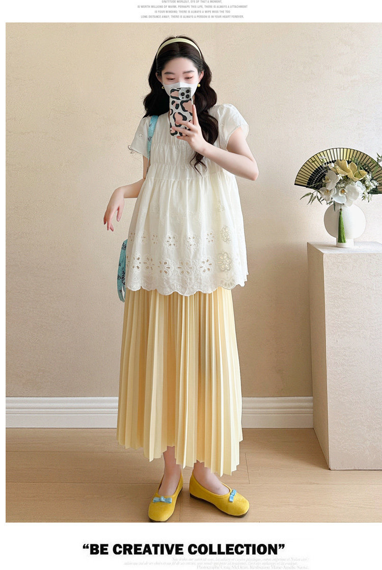 Maternity Summer Outfit 2026 New Style for Pregnant Moms, High-End Lace Top and Pleated Skirt Two-Piece Set for Summer — 18