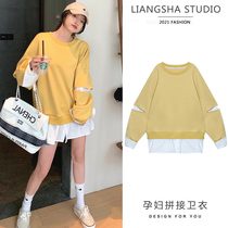 Pregnant womens autumn clothing suit stylish style net red 2021 new long sleeve blouses spring and autumn clothes for long fall