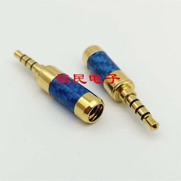 Carbon fiber section 3 5mm gilded headphone balance plug 4-four knots with wheat plug straight head