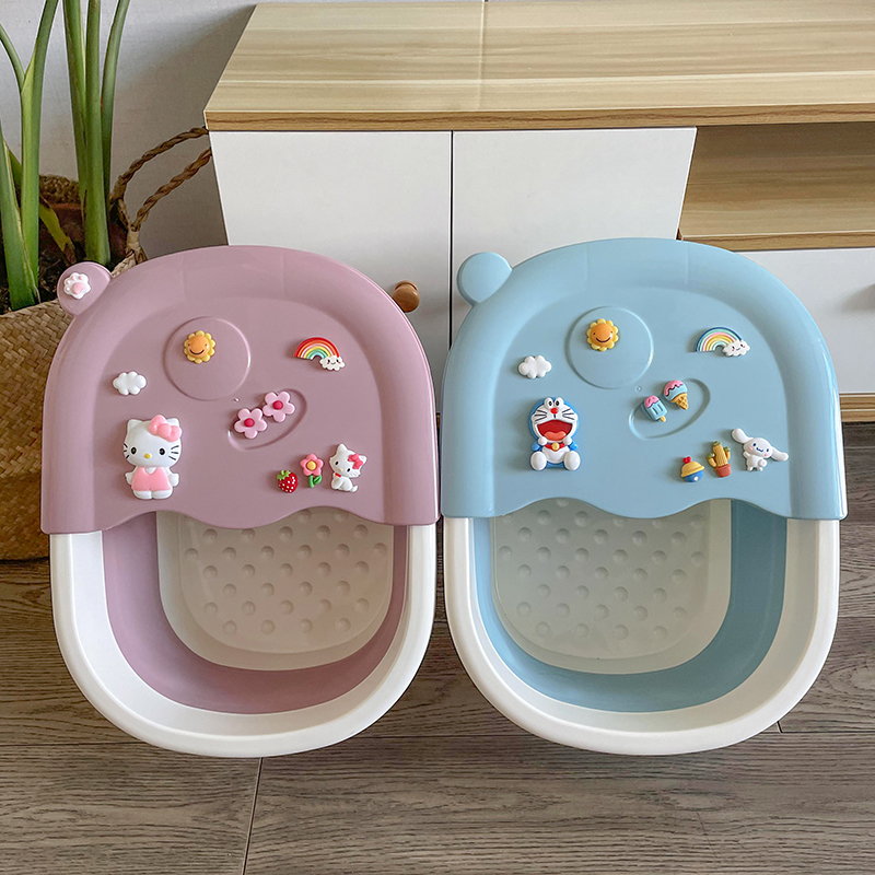 Children's folding foot bath bucket home with lid insulation children's foot wash bucket small dormitory massage heightened deep foot tub