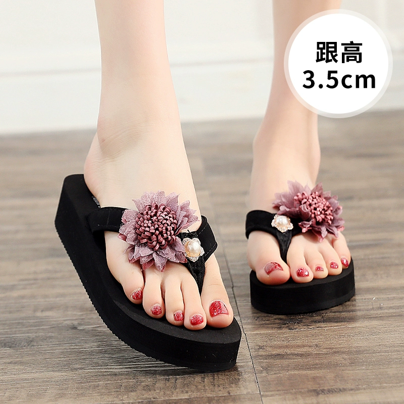 Mùa hè thời trang mới bên ngoài mặc flip-flops nữ dép cao gót phụ nữ dép dép kỳ nghỉ bãi biển trượt 