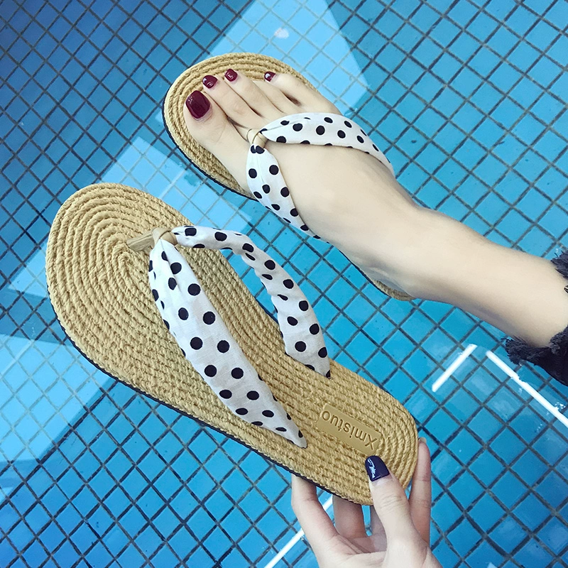 Net dép đỏ flip-flops khu nghỉ mát bên bờ biển đáng yêu nữ mùa hè mặc ngoài dép phẳng phụ nữ dép trượt lật 