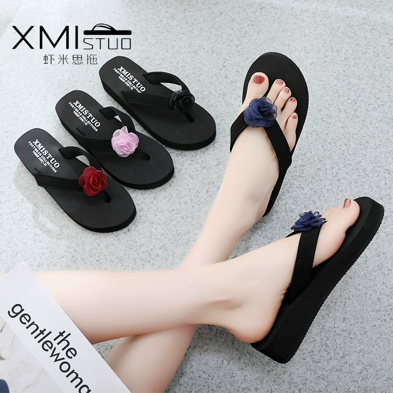 Dép nữ thời trang mùa hè bên ngoài mặc dốc với dép chống trượt nặng đáy flip-flops dép đi biển đỏ bãi ins ròng 