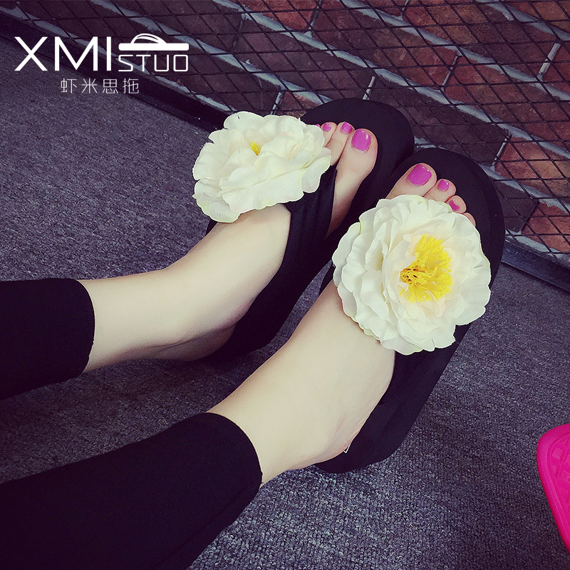Mùa hè trượt dốc nặng đáy với dép nữ dép Muffin thời trang Hàn Quốc và dép cao gót dép hoa lật 