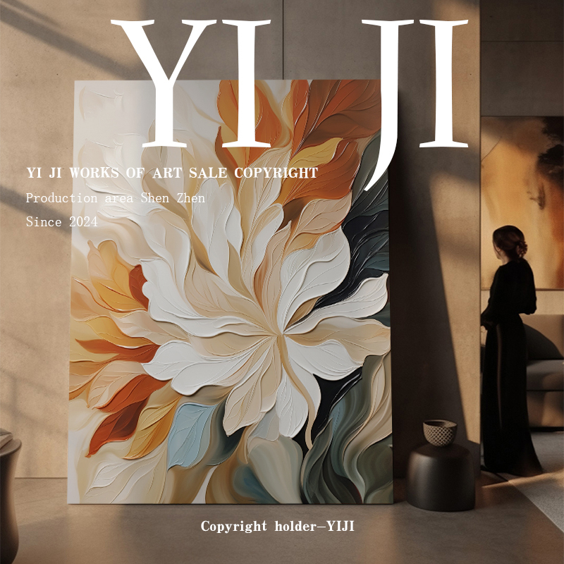 Yj.Art Original Hand-Painted Painting of Flowers in Wabi-Sabi Style, Minimalist Designer Screen, Abstract Art Oil Painting