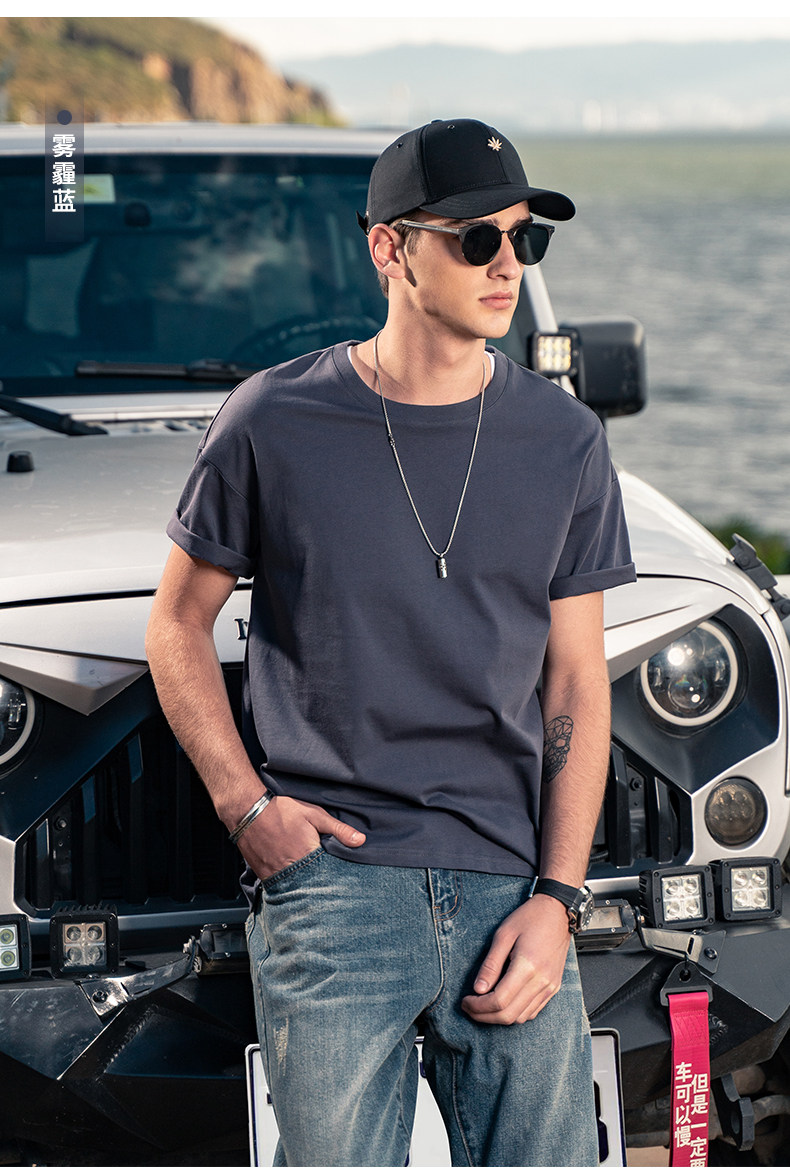 Британский июнь скольжение хлопок послабления короткий рукав Футболка мужской тенденция дикий прилив бренд твердый t куртка с коротким рукавом, Enjeolon/-British jazz 