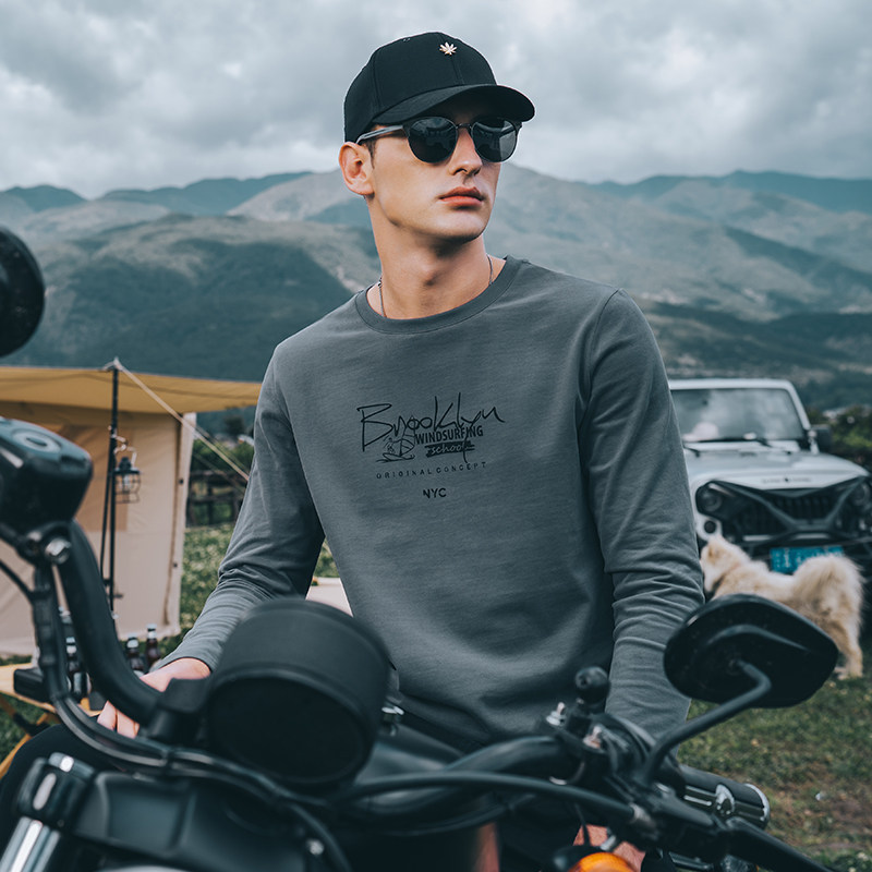 British knighthood 230g heavy pound pure cotton fall long sleeve T-shirt male print American Compassionate Spring Autumn with a bottom-shirt tide-Taobao