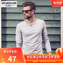 Autumn mens long sleeve T-shirt with solid color top mens shirt autumn clothes base shirt trend spring and autumn clothes