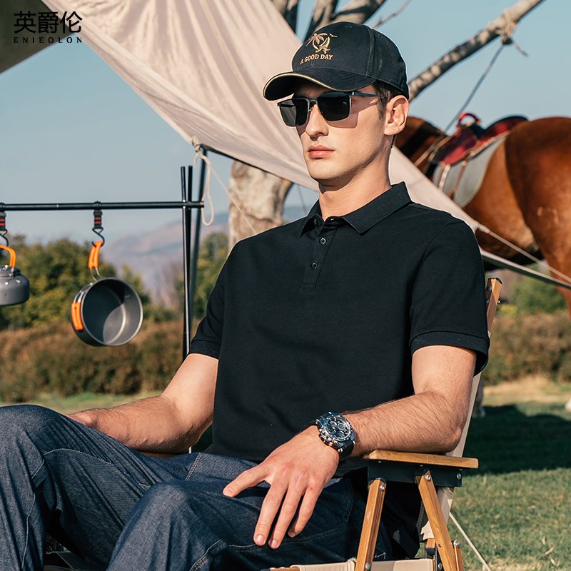 Yingjulun クールピケコットンメンズポロシャツカジュアルビジネスアイスシルク半袖メンズトップスラペルポールTシャツ