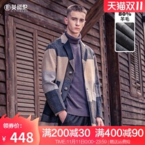 80% wool woolen mens coat autumn and winter woolen man tide British stitching color long coat trench coat