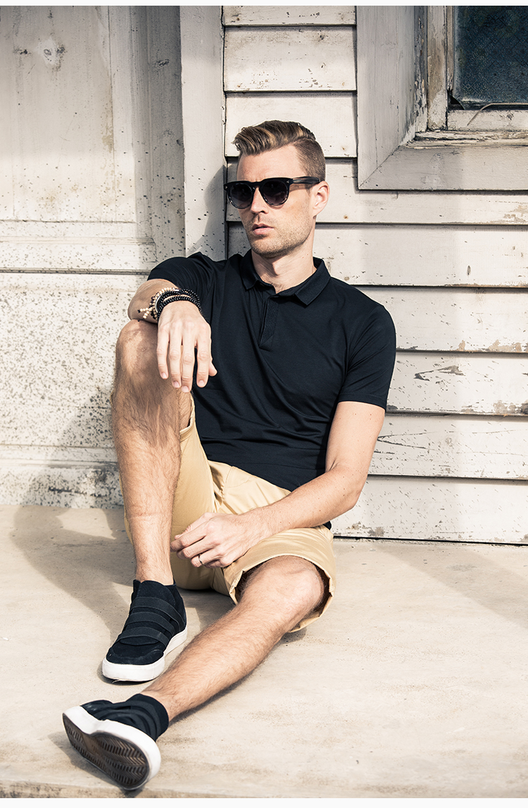 British Siren Summer Men Thời trang Tide Thương hiệu Slim Solid Color Lapel Tay áo ngắn Áo thun Polo Áo trẻ Anh áo thun có cổ