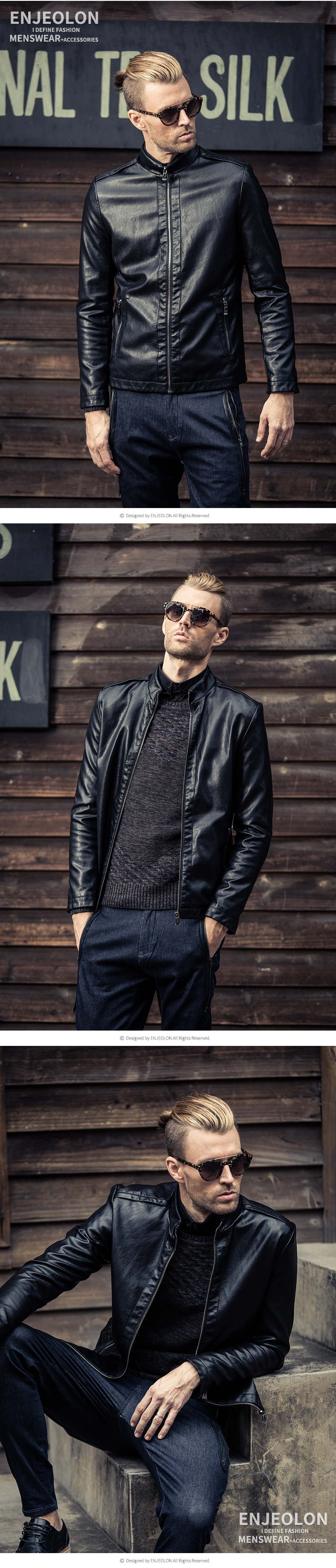 British Siren Winter Men Slim Fit Cổ áo da cộng với áo len dày ấm áo khoác jean nam