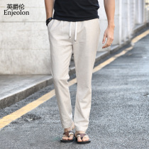 British Jue Lun linen blend breathable mens casual pants summer casual pants mens loose trend lace-up pants